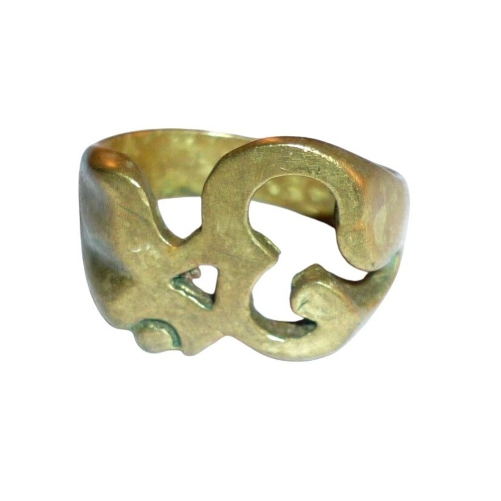 Vintage Brutalist Modernist Brass Bypass Ring sz 6.25 Cutout Abstract Sculptural